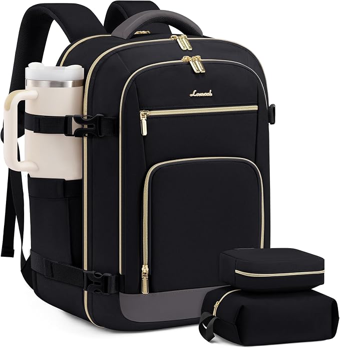 LOVEVOOK Carry On Travel Backpack For Women Men Flight Approved, 40L Personal Item Backpack for Airplanes, Business Weekender Overnight Daypack Fits 17 Inch Laptop, with 2 Packing Cubes, Black Grey by LOVEVOOK