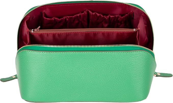 VENOULT Genuine Leather Makeup Bag, Spacious Cosmetic Case, Travel Toiletry Organizer with Handle (Pistachio) - Image 5