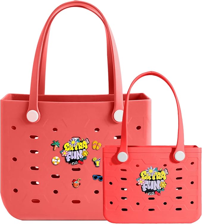 2-Pack Beach Bags Medium & Small,Waterproof Sandproof Rubber Tote Set for Women Men, Vacation Pool Boat Essentials - Image 5