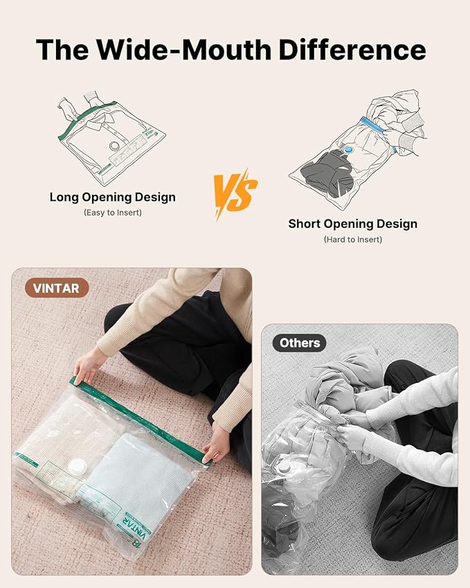 Vacuum Seal Bags for Clothing Travel with Rechargeable Cordless Pump, VINTAR 20 Pack Space Saver Vacuum Storage Bags Set (5XL/5L/5M/5S) for Clothes, Travel Compression Bags for Luggage and Suitcase - Image 7