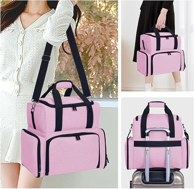 Large Makeup Bag Double Layer with 3 Removable Case,Pink | Large Makeup Bag with 3 Removable Case and 2 Removable Dividers Double Layer Travel Cosmetic Makeup Brushes Storage Section - Image 7