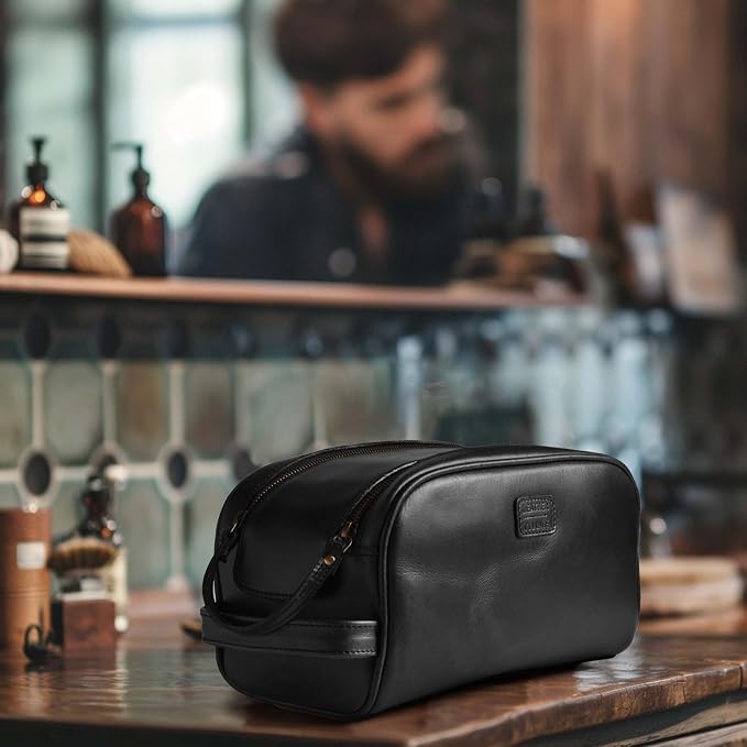 LEATHER VILLAGE Genuine Leather Toiletry Travel Bag With Waterproof Lining - Black | King-Size Handcrafted Vintage Dopp Kit Bag, Shaving & Bathroom Organizer, Gift for Men & Women - Image 7