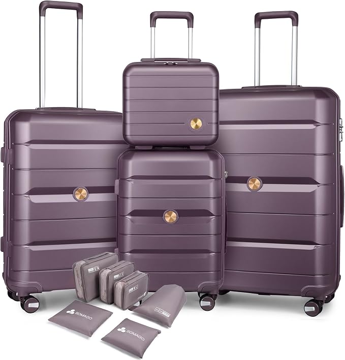 Somago Luggage Sets and Packing Cube Travel Set Lightweight Hardside Polypropylene Suitcases with Double Spinner Wheels and TSA Lock,Elegant Purple by SOMAGO