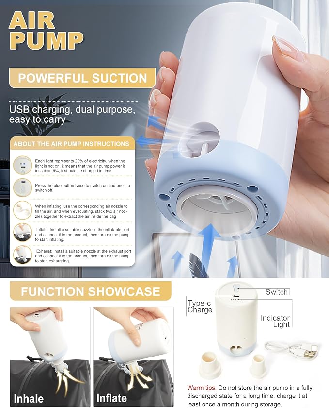 winspansy Vacuum Backpack Travel Essentials with Air Pump Compression Bags for Travel Carry on Flight Approved Seal Vacpack Personal Item Backpack with Vacuum System for Women Men Beige - Image 4