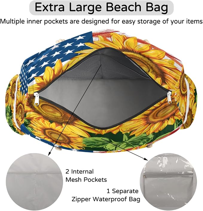 Large Beach Bag with Zipper Beach Bags for Women Water Resistant Swim Pool Bag - Image 7