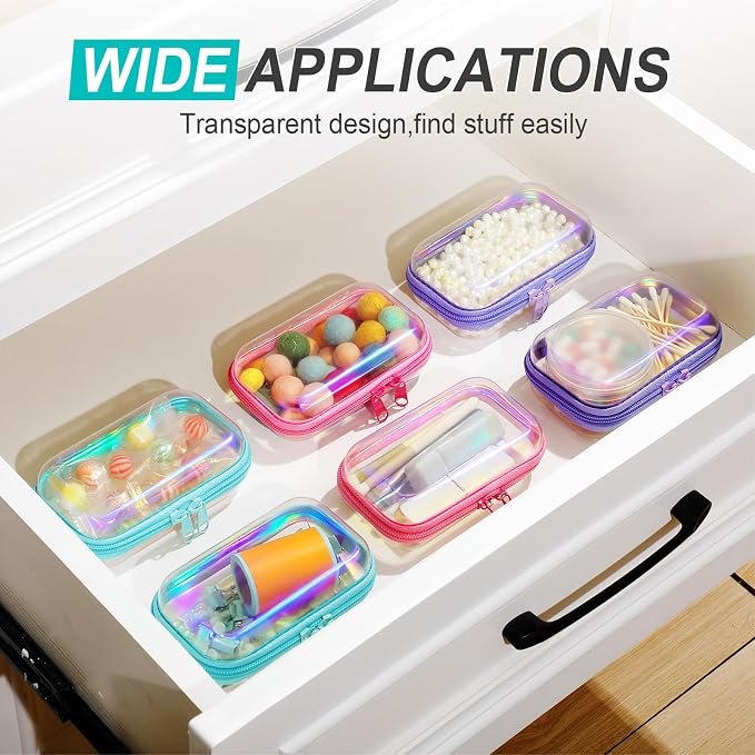 Sanwuta 6 Pcs Clear Hard Zipper Case Plastic Zipper Pouches Transparent Makeup Bag Pencil Case Pouches Toiletry Diaper Bag for Travel Toy Storage Organizer Bins(Holographic,5 x 3 x 2 Inch) - Image 5