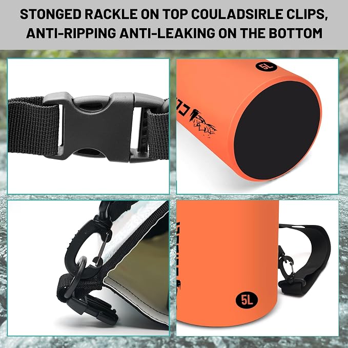Waterproof Dry Bag,Roll Top Orange Small Waterproof Backpack 2L/5L/10L/20L/30L/40L Floating Lightweight Bags for Kayaking, Boating, Fishing, Swimming Camping with Waterproof Phone Case - Image 3