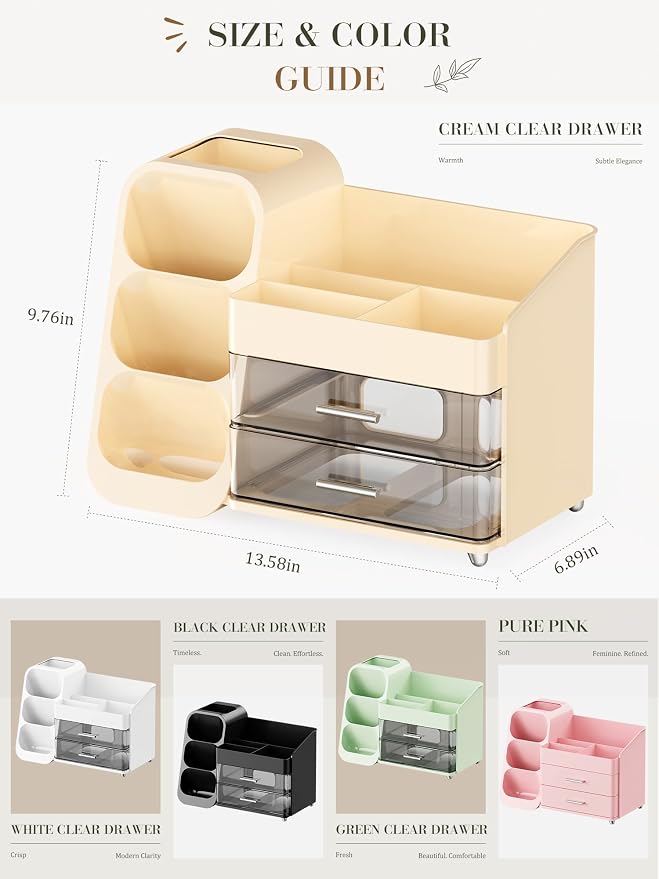 Large Makeup Organizer Countertop Skincare Organizers, Spacious Cosmetic Display Case for Vanity Organizers Storage, Waterproof Make Up Organizer for Bathroom, Birthday Gifts for Women, Cream - Image 7