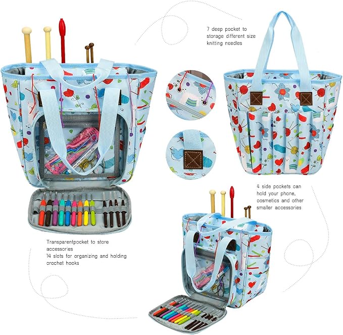crochet bag,knitting bagBackpack and Tote Bag Storage Bag ，Large capacityYarn Storage Organizer Travel Crochet Bag Women Carrying Crochet Accessories Knitting Needles Crochet - Image 2