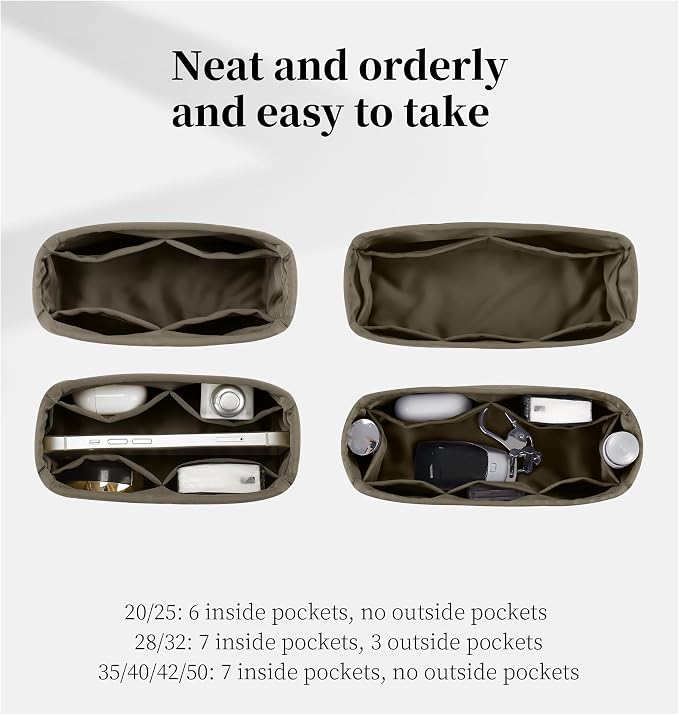 Women's Purse Organizer Insert - Satin & Lightweight Fabric with Inside Pockets, Portable for Commute, Travel, Shopping, and Evening, Multicolor Options, Fits for Kelly 35(Etoupe grey, KL35) - Image 3