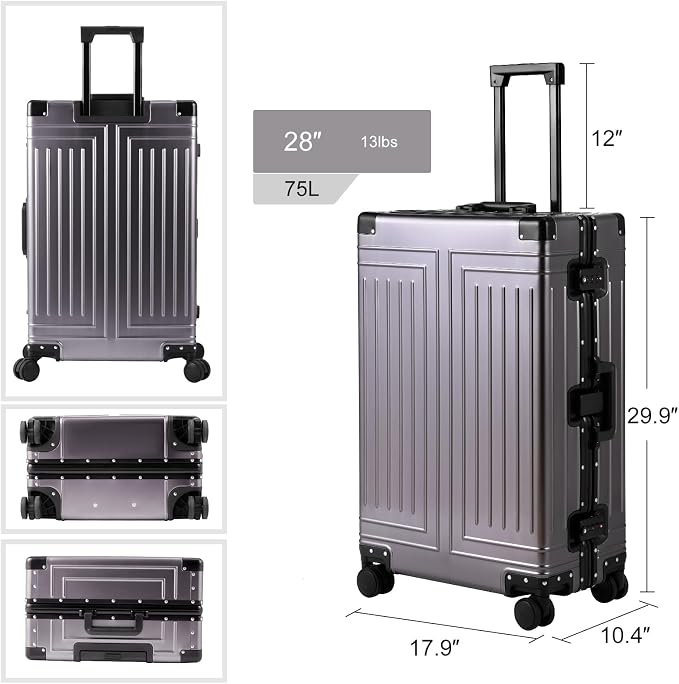 All Aluminum 20/28 Luggage Set，Cut from Whole Aluminum Sheet，22x14x9 Airline Approved ，（3rd Generation，Premium Metal zipperless suitcase ） (grey, 20+28inch) - Image 8