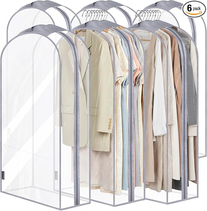 BALEINE 40'' Clear Garment Bags, 10.5'' Wide PEVA Suit Bag for Closet Clothes Dresses Suit Coats Storage (Clear, 6PK) by BALEINE
