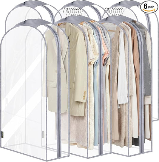 BALEINE 40'' Clear Garment Bags, 10.5'' Wide PEVA Suit Bag for Closet Clothes Dresses Suit Coats Storage (Clear, 6PK) by BALEINE