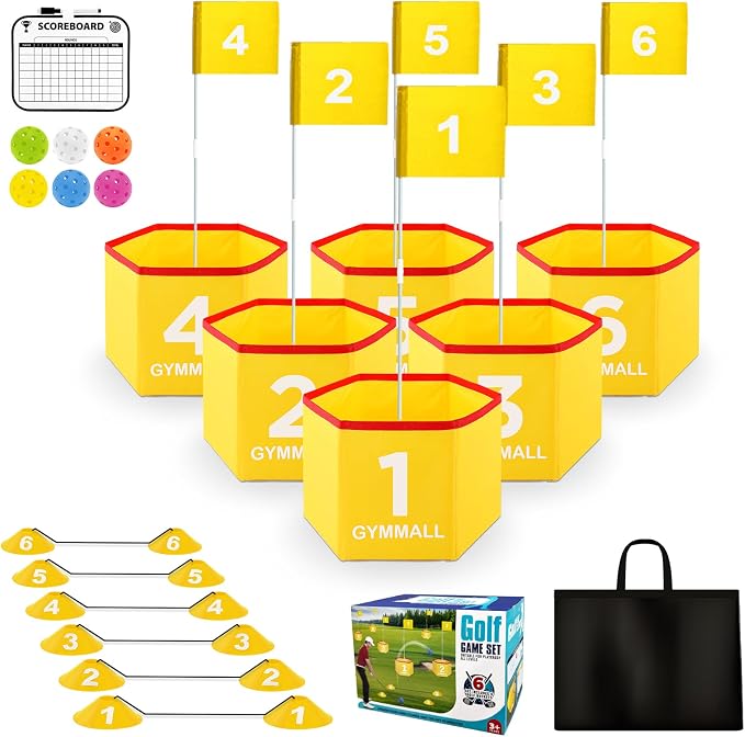 Backyard Golf Set for Kids, Adults and Family, Portable 6 Holes Golf Course with Balls, Flags and Carry Bag for Lawn, Park, Beach and Hotel - Yellow by GYMMALL