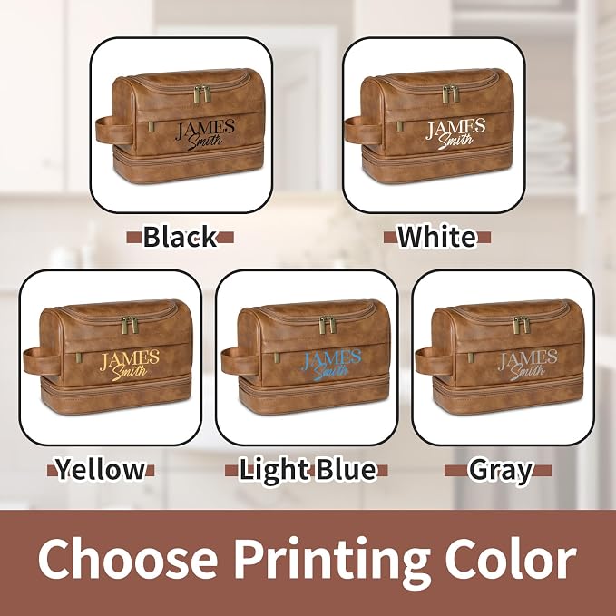 Personalized Toiletry Bag For Men, Large Capacity Travel Doop Kit, Vintage Color PU Leather, Custom Name Initials, Gifts for Dad, Husband, Boyfriend, Groomsmen, Birthday (Style 5) - Image 3