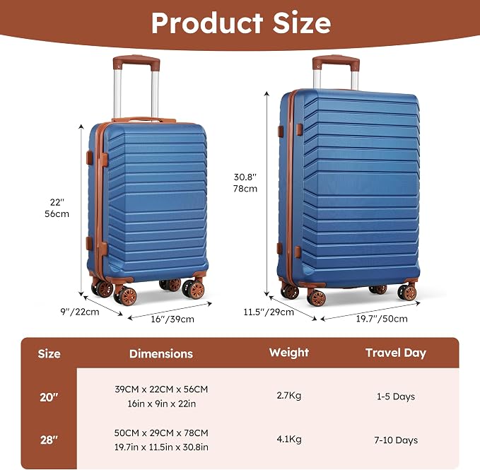 Luggage Sets 2 Piece, 9 Piece Travel Suitcase Set, 20 inch Carry on Luggage, 28 inch Checked Luggage for Women with 7PC Organize Bags - Image 2