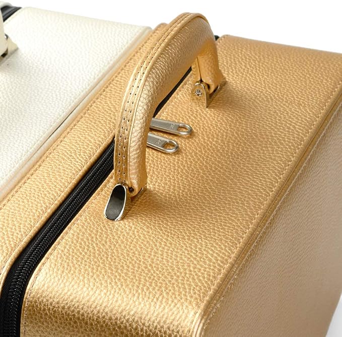 Oirlv Gold Leather Jewelry Box Handmade Travel Jewelry Organizer Storage Case Holder For Girl Lady Earring,Ring,Necklace,Pendant,Watch,Bracelet.(3 layers) - Image 4