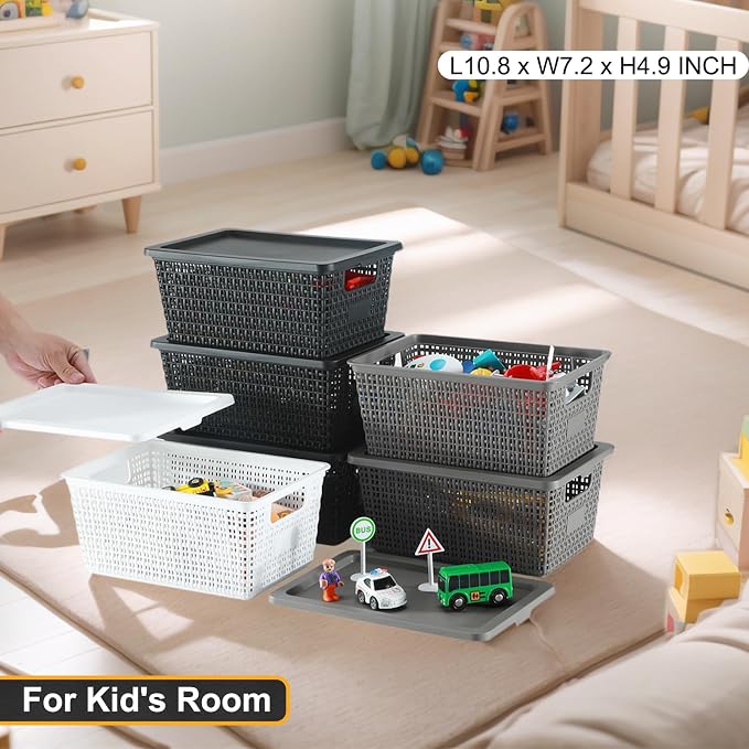 Storage Bins with Lids | Plastic Storage Baskets with Lids for Office Organization,Stackable Organizing Bins with Latching Design, Easy-Clean Boxes for Home, Office, Toys & Classroom Supplies, 6 packs - Image 7