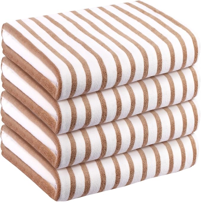 JML Microfiber Beach Towels Set of 4, 30" x 60", Cabana Stripe, Soft Absorbent, Quick Dry Bath Towel for Salon, Hotel, Travel, Sport, Summer Swimming Pool Party, Yoga, Camping, Coffee by JML