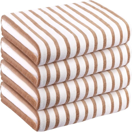 JML Microfiber Beach Towels Set of 4, 30" x 60", Cabana Stripe, Soft Absorbent, Quick Dry Bath Towel for Salon, Hotel, Travel, Sport, Summer Swimming Pool Party, Yoga, Camping, Coffee by JML