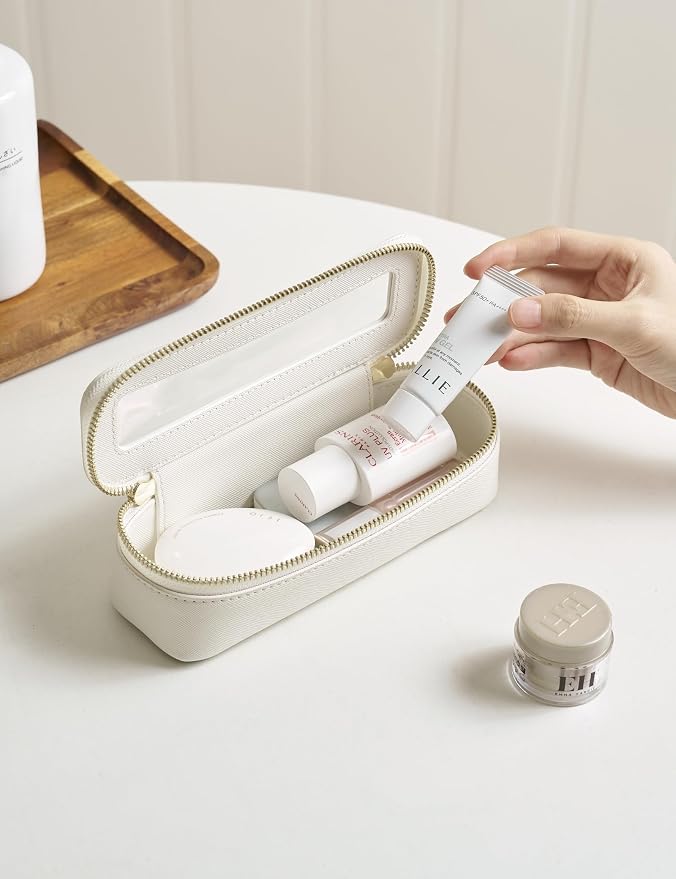 Popvibe Slim Makeup Brush Bag Travel Clear Toiletry Bag for Women Cute White Make Up Bag for Traveling Cosmetic Bag Organizer Waterproof Tansparent Beauty Makeup Case - Image 2