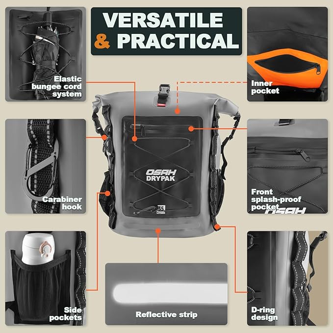 OSAH DRYPAK Waterproof Backpack Dry Bag 35L/55L/85L – Heavy Duty Roll-Top Hiking Backpack for Travel, Kayaking, Boating, Camping, Rafting and Fishing - Image 3