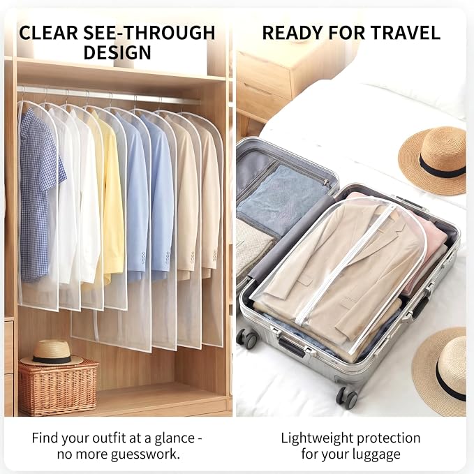 Amylove 40 Pcs 24 x 40 Inch Garment Bags Bulk Hanging Clothes Storage Covers for Closet Organization Dustproof Long Dress Bag Set for Wedding Dresses Gowns Coats Travel Suit (Translucent) - Image 6