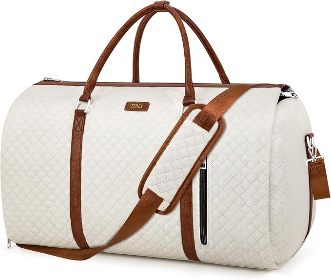 Convertible Garment Duffle Bags for Travel - Carry On Garment Bags With Toiletry Bag, Large Weekender Bags for Women Men 2 in 1 Hanging Suitcase Suit Travel Duffel Bags (2pcs Set, Off White Diamond) by TIBES
