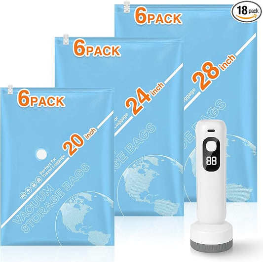18 Pack Vacuum Bags for Travel with Rechargeable Cordless Electric Pump, Portable Space Saver Bags for Travel & Home, Vacuum Compression Packing Seal for Clothes, Blankets, Seasonal Storage by Unknown