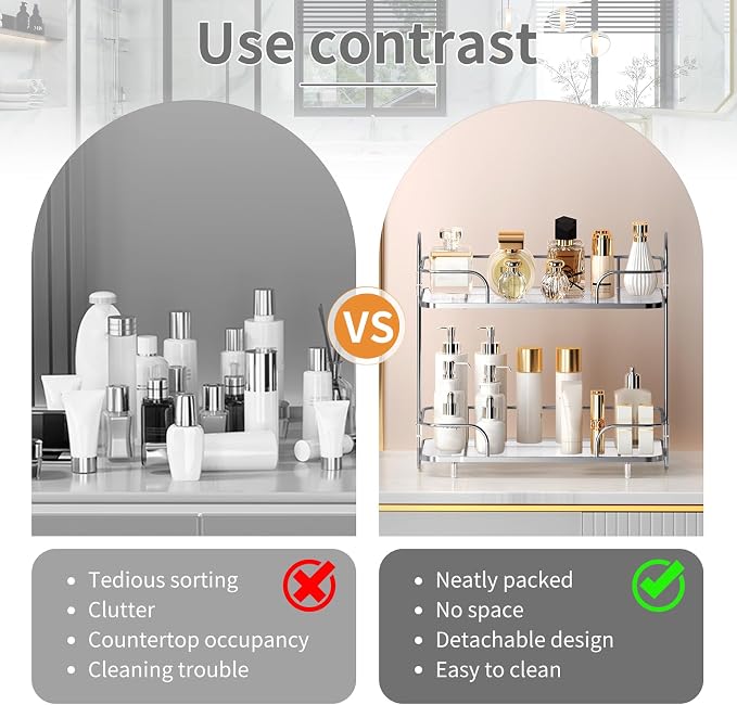 2 Tier Corner Bathroom Counter Organizer, Cosmetic Skincare ，Bathroom Countertop Perfume Tray Vanity, Kitchen Spice Corner Storage Shelf - Image 2