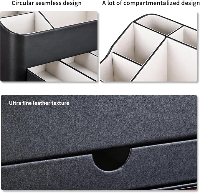KINGFOM Leather Makeup Organizer with Drawer, Cosmetic Storage for Dresser Countertop and Bathroom Vanity, Beauty Holder for Lipstick Brush Skincare, Mother’s Day Gift for Mom(Black) - Image 9