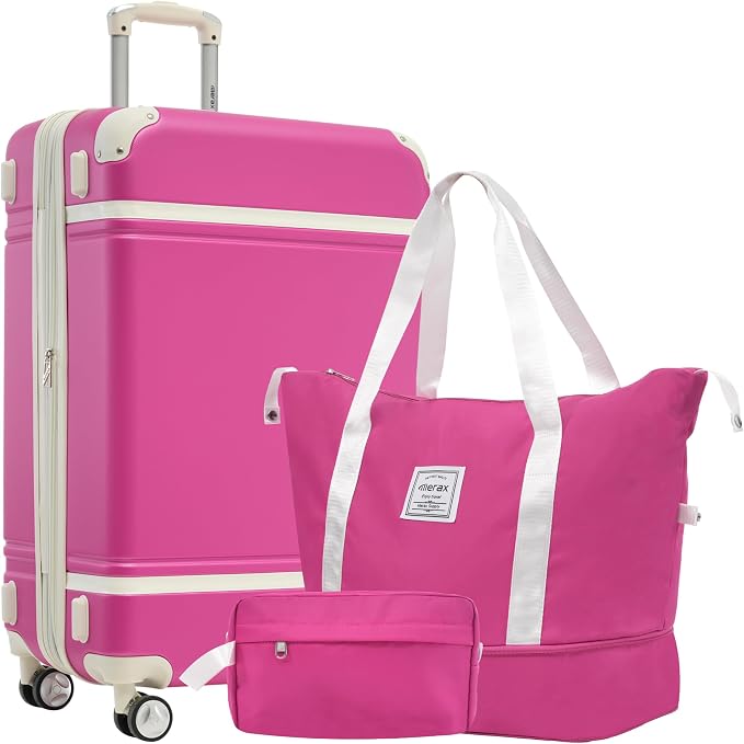 Merax Luggage Set,28 IN Hardside Suitcase with Duffel Bags,3 Piece Expandable Luggage with Spinner Wheels, Vintage Luggage with TSA Lock Lightweight,(Pink) by Merax