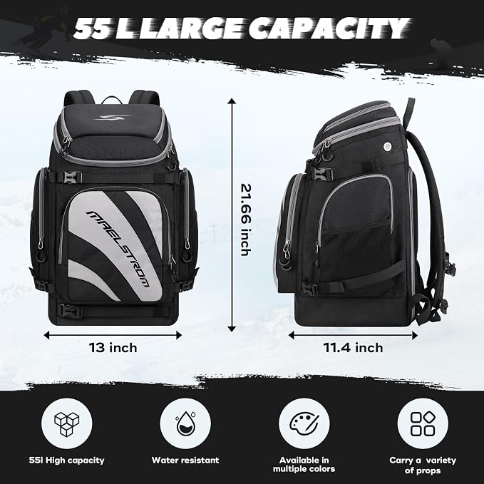 Maelstrom Ski Boot Bag,55L Large Ski Boots Travel Backpack for Men Women,Waterproof Snowboard Boot Bag for Skis Accessories - Image 4