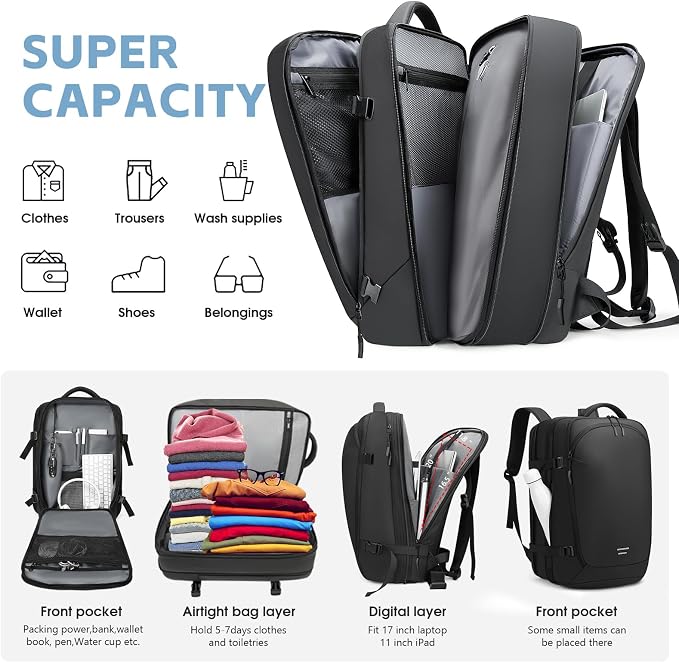 TANGCORLE Vacuum-Compressed Travel Backpack: Expandable, Airline-Approved Laptop Backpack—Unisex Business Backpack - Image 2