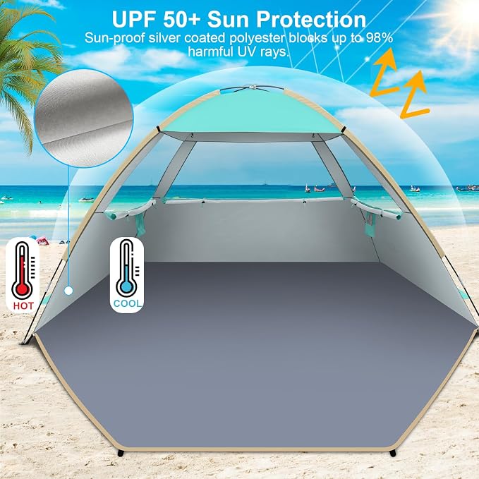 Gorich Beach Tent Sun Shelter for 3/4/6/8/10 Person with UPF 50＋ UV Protection, Lightweight & Easy Setup Beach Shade Canopy, Portable Beach Shade Tent Beach Cabana - Image 3