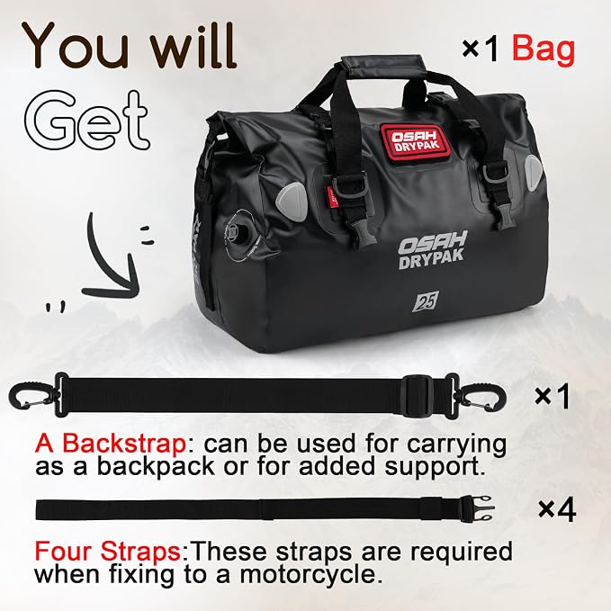 OSAH DRYPAK Waterproof Duffel Bag - Motorcycle Dry Bag Tail Bag with Large Storage Space, Waterproof Luggage Duffle Bags with Outer Mesh Zipper Pocket for Camping, Kayaking, Fishing & Traveling - Image 7