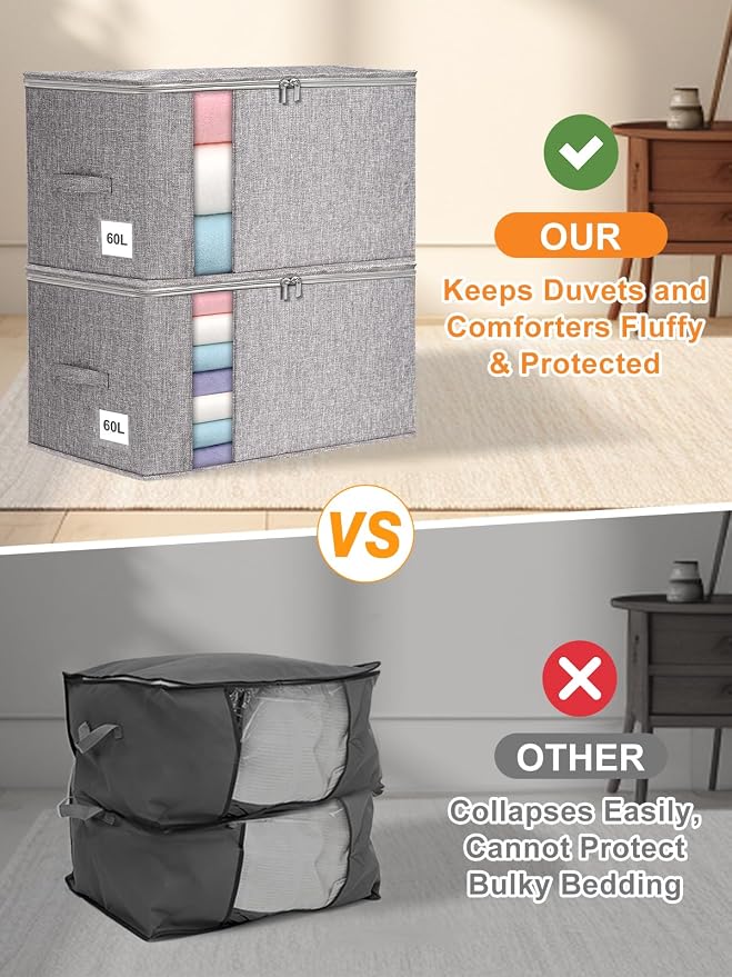 punemi Comforter Storage Bag, Large Blanket Storage Bags with Sturdy Structure, Zipper & 2 Handles for King/Queen Comforters, Quilts, Duvets, Pillows, Bedding and Clothes, 21.7x14.2x11.8in, 2 Pack - Image 4
