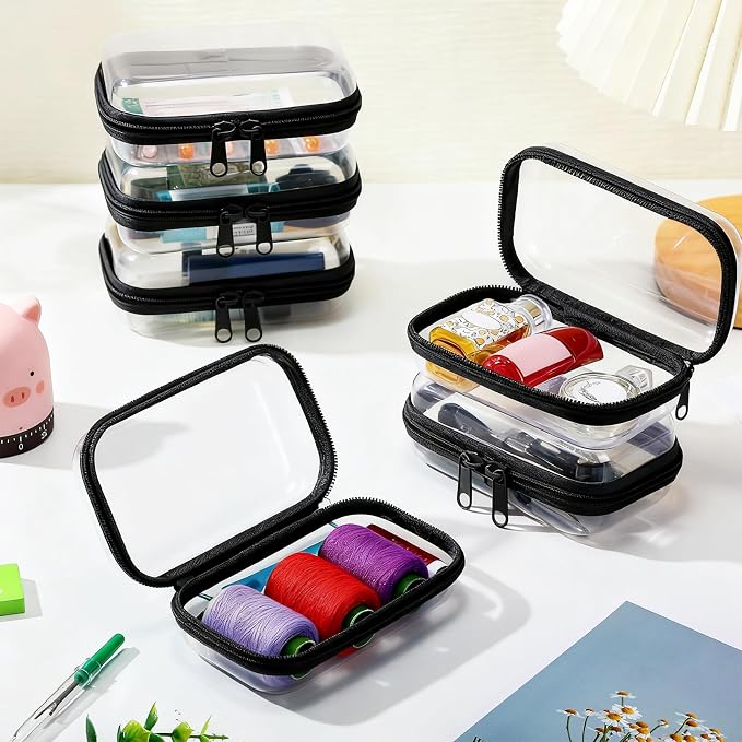 Sanwuta 6 Pcs Clear Hard Zipper Case Plastic Zipper Pouches Transparent Makeup Bag Pencil Case Pouches Toiletry Diaper Bag for Travel Toy Storage Organizer Bins(Black,5 x 3 x 2 Inch) - Image 6