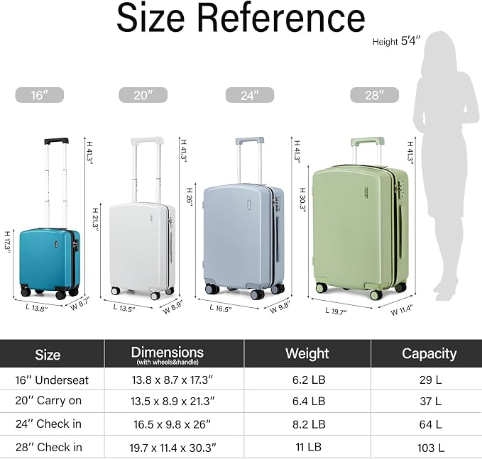 Hanke 16 Inch Underseat Carry On Luggage, Airline-Approved Hard Shell Small Suitcase with Spinner Wheels, Lightweight Tsa Lock Travel Luggage for Short Trips(Caribbean Blue) - Image 3