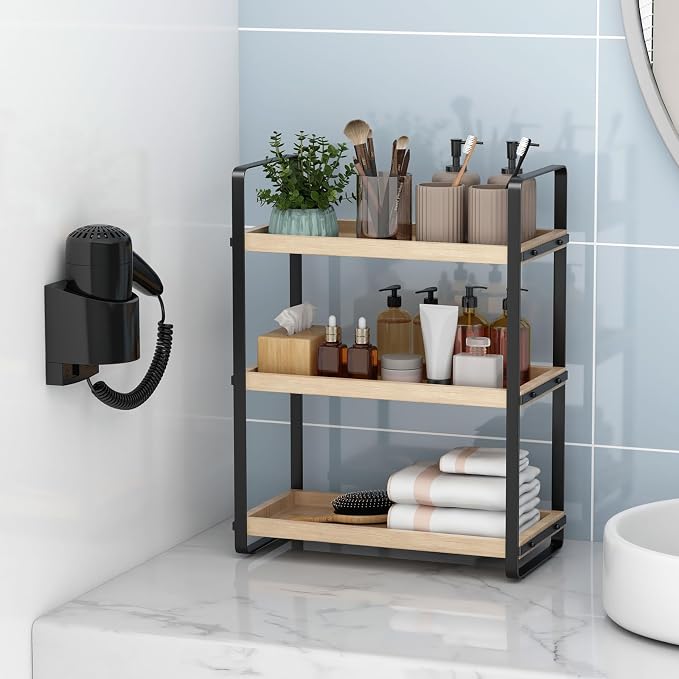 HNRLOY Bathroom Counter Organizer,Bathroom Countertop Organizer,Counter Shelf,Countertop Storage,Organization and Storage,Makeup Shelf,Sink Caddy(Burlywood 3 Tier) - Image 5