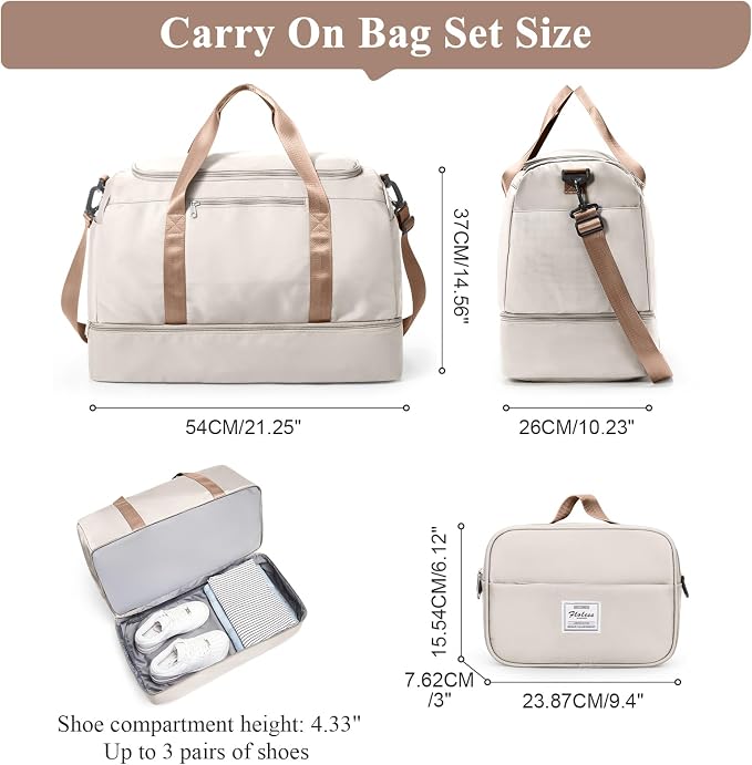 Extra Large Travel Duffel Bag, Carry-On Weekender Bags for Women Travel | Overnight Weekend Bag with Shoes Compartment for Travel Business Trips Sport Hospital,Toiletry Bag Included - Image 3