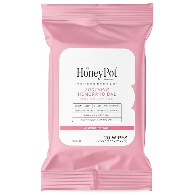 The Honey Pot Company - Soothing Witch Hazel Feminine & Hemorrhoid Wipes - Postpartum Essentials - Pregnancy Must Haves - Ph Balanced - Flushable Hemorrhoid Treatment - Fill Post Partum Kit - 20ct