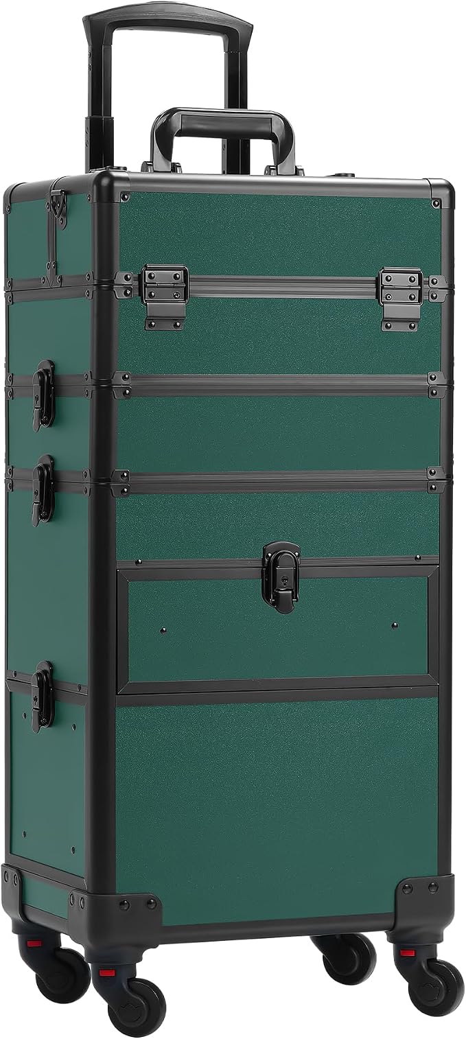 Somduy Rolling Makeup Case with Drawer, Makeup Train Case, 4 in 1Cosmetology Case on Wheels, Christmas Gift, Large Makeup Case Organizers, Profesional Cosmetic Case for Salon Barber, Green - Image 8