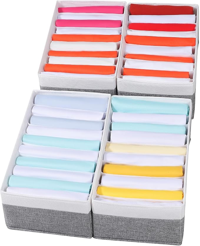 4 Packs T-shirt Drawer Organizers for Clothing,10 Grids Compartment Wardrobe Storage Box, Clothes Organizer for Folded Clothes, T-shirt, Legging-15.75''x9.06''x5.91''-GreyWhite by Coorganisers