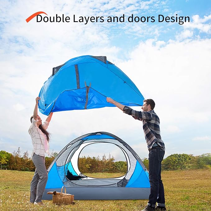 BISINNA 2/4 Person Camping Tent Lightweight Backpacking Tent Waterproof Windproof Two Doors Easy Setup Double Layer Outdoor Tents for Family Camping Hunting Hiking Mountaineering Travel - Image 3