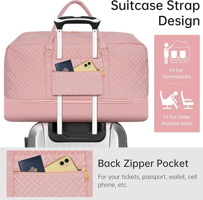 Weekender Bag for Women, 5 Pcs Set Carry on Overnight Bag, 21" Travel Duffel Bag with Waterproof Shoe Compartment for Weekend Travel Business Trip - Image 4
