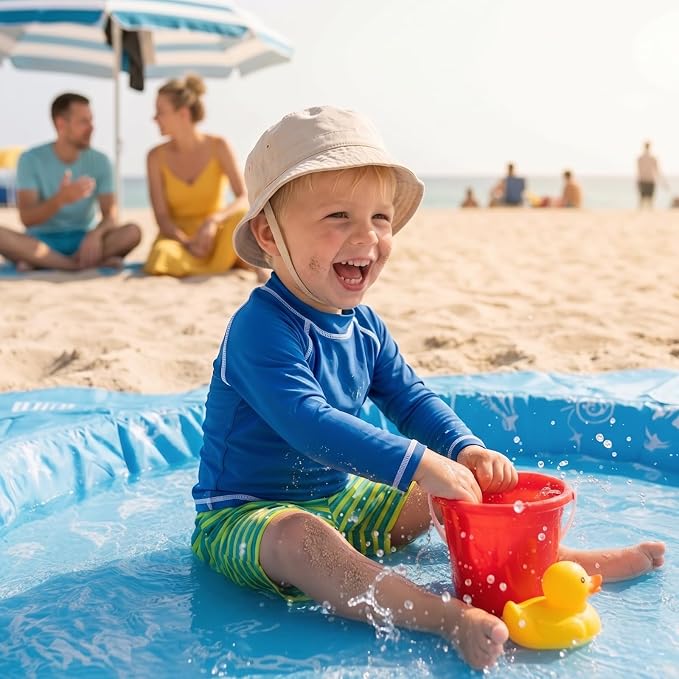 2-in-1 Kids, Baby & Infants Beach Pool & Waterproof Picnic Blanket - Large 6.5' Portable Paddling, Pool & Play Mat & Waterproof Carrying Bag, Outdoor Summer, Toddle Child & Kid, Aquamarine Blue Dream - Image 5