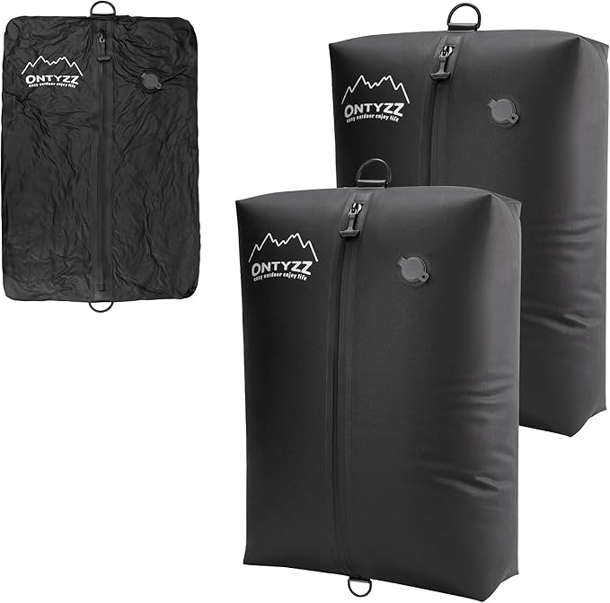 ONTYZZ Travel Vacuum Compression Bags, IPX8 Waterproof Luggage Space Saver Bags, Reusable TPU Vacuum Seal Bags for Travel Clothes Storage, 2 Pack Dark Black by OTNYZZ