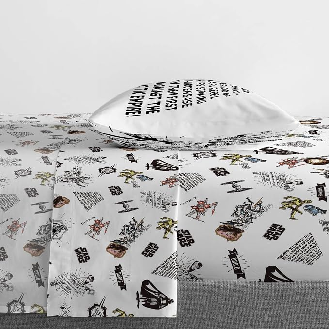 Jay Franco Kids Sheet Set with Fitted, Flat Sheets & Pillow Cover - Ultra-Soft Bedding with Pillowcase for Room Decor, White - Star Wars, 3 Piece Twin - Image 2