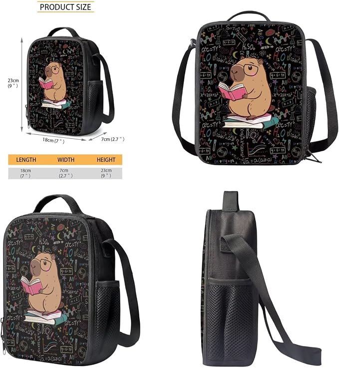 Capybara Book Print Reusable School Bookbag Set for Boys and Girls, Lightweight Large Backpack Set with Insulated Lunch Bag Pen Case, Durable Knapsack Set for School or Travel, Black - Image 6
